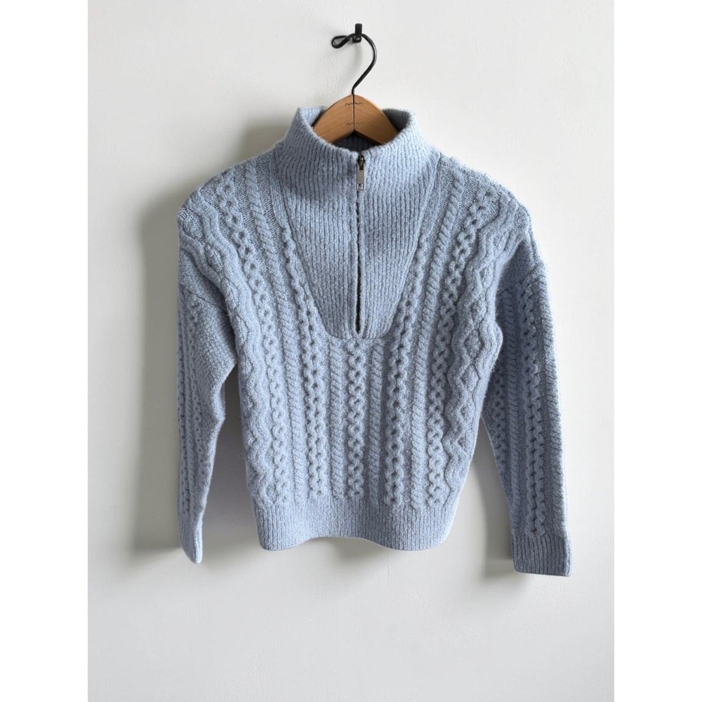 Aqua Girls Light Blue Cable Knit Quarter Zip Sweater Size M Kids Mock Neck